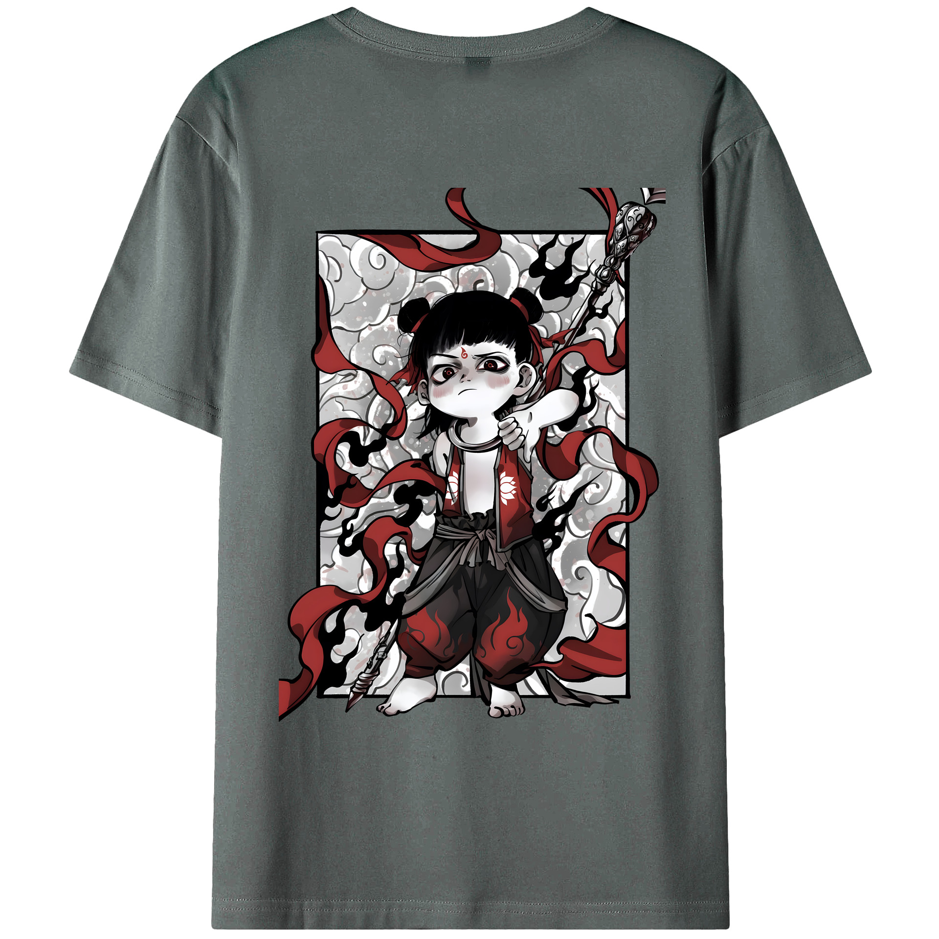 （画像用） Ne Zha 2 ナタ 魔童の大暴れ 綿100％ メンズ半袖Tシャツ（バックプリント） 通気性